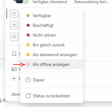 Teams Status manuell offline