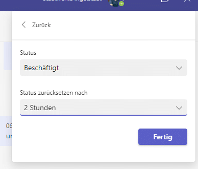 Teams Status zurücksetzen