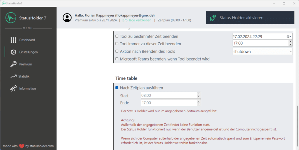 Teams Status Zeitplan